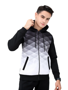 Vêtements de sport élégants pour hommes Ensemble de jogging à capuche à manches longues et à imprimé géométrique dégradé pour le fitness et la course à pied - Product Image 5