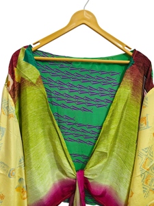 Camisa corta para mujer y Niña Ropa de Casa Sari corto Corbata de seda Top Manga larga Regalo para su bata corta - Product Image 3