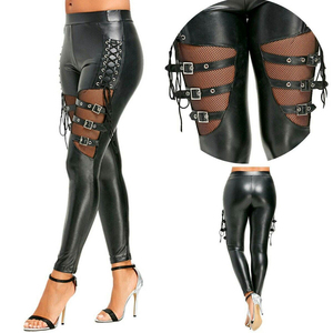 Pantalons stretch tendance OEM, pantalon crayon long, bleu, femme, taille haute, jean en cuir PU, pantalon respirant, 2026 - Product Image 3