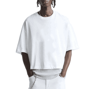 Camiseta con hombros caídos para hombre, 100% algodón, de gran tamaño, boxy, cuello redondo extendido, diseño de logotipo personalizado, camiseta en blanco para hombre - Product Image 1