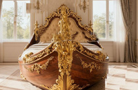 Lit de luxe California King Size de style bateau, personnalisé, en teck classique, pliable, antique, durable, mobilier de chambre à coucher de style européen