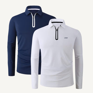 Vente en gros de polos de golf aux couleurs unies pour hommes, polyester, spandex, extensible dans les 4 sens, manches longues, golf pour hommes - Product Image 1