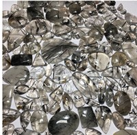 Pierre précieuse d'agate taillée ovale en vrac de cabochon de rutile noir naturel