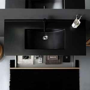 Meuble de salle de bain mural en chêne naturel de 100 cm avec lavabo noir mat Shanghai - Catégorie de produit : Lavabos - Product Image 4