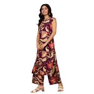 Custom Made Sleeveless Long Kurti <b>Womens</b> Round Neck Ethnic Wear Soft Fabric & Trendy Design Indian Wholesale Manufacturer - Product Image 1