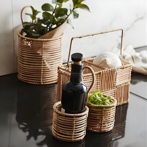 Cesta de Mimbre 2 en 1 para Condimentos y Maceta Colgante, Organizador Versátil de Cubiertos con Asa, Ecológico - Product Image 4