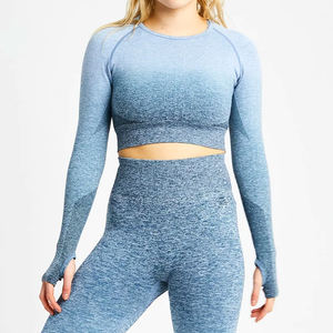 Mujeres Fitness Yoga Ropa Gimnasio Manga larga Crop Top Entrenamiento Logotipo personalizado Ropa atlética High Stretch Crop Tops - Product Image 3