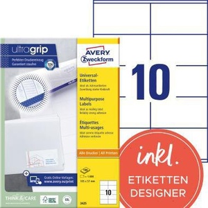 Etiquetas de Papel Blanco Avery Zweckform Ultragrip 105 x 57 mm, No Removibles, Universales, Paquete de 1000, para Uso en Oficina - Product Image 1