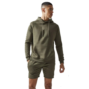 Sudadera con capucha de lana de poliéster 100% verde oliva para hombre y conjunto corto hasta la rodilla de talla grande MOQ bajo - Product Image 1