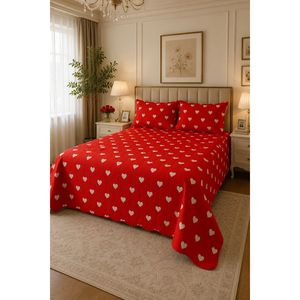 Love Woven Red <b>Double</b> Bed Quilted Bedding Set - Product Image 1