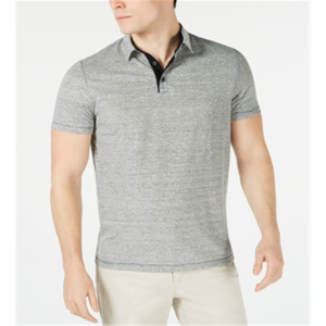 Polo da Uomo Alfani in Misto Lino Tessuto a Righe End-on-End Vestibilità Regolare Nero - Taglia S - Product Image 1