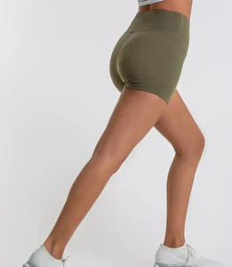 Pantalones cortos de gimnasio con logotipo personalizado para mujer, cintura alta, secado rápido, compresión, Fitness, sin costuras, Yoga, estilo informal, venta al por mayor - Product Image 4