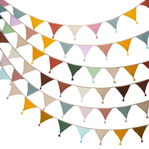 <strong>Nursery</strong> Fabric <strong>Bunting</strong> 10 Triangle Pennant Flags With Tassels Party Decor Banner Home Baby Shower Carnival Garland Banner - Product Image 1