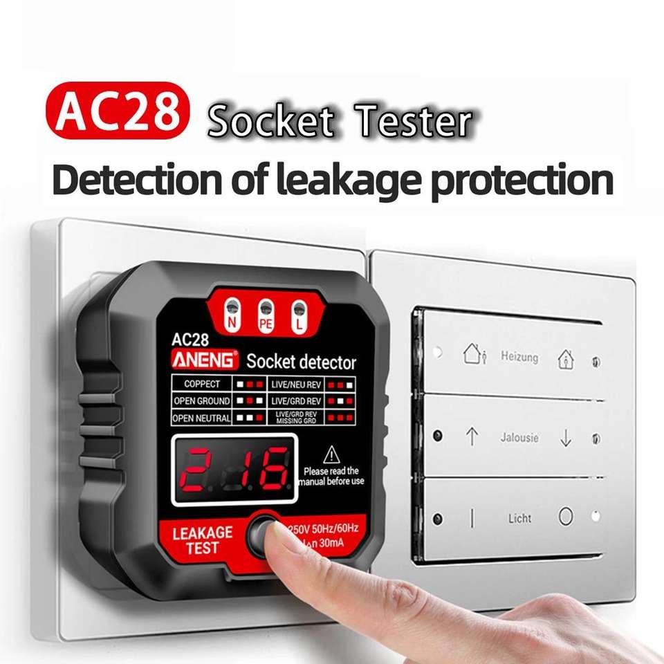 AC28 Outlet Tester Electrical Receptacle Detector LCD Display 3 Prong ...