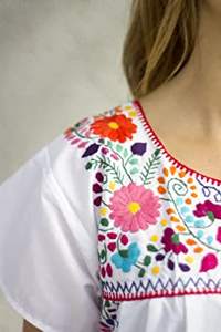 มินิเดรสลำลองสไตล์เม็กซิกันสำหรับฤดูร้อนชุดเดรสคอปักลายเป็นมิตรต่อสิ่งแวดล้อมผ้าปักยาวถึงเข่าซักได้แบบตะวันตก - Product Image 3