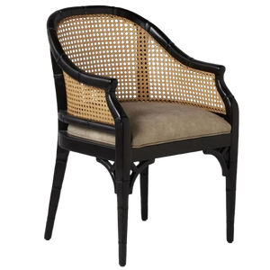 Miurea Modern Rattan Dining <b>Chair</b> with Solid Wood Legs Microfiber Cushion Black Finish - Product Image 4