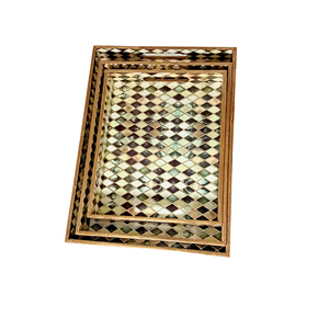 Juego de 3 piezas de bandeja de impresión de esmalte de madera MDF 15X11X2 pulgadas bandejas de servicio de vajilla de estilo clásico para el hogar y la boda - Product Image 2