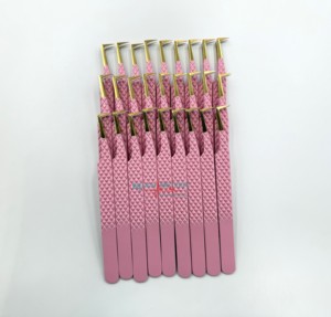 Pince à cils avec logo personnalisé GRATUIT, courbe droite, volume pointu et démarrage beige rose marron, extension de cils, pointe en fibre - Product Image 5