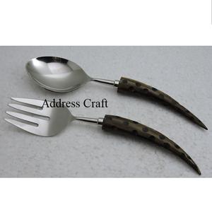 Ensemble de cuillères et fourchettes en acier inoxydable avec poignée en résine pour servir des couverts en métal de qualité supérieure - Product Image 4