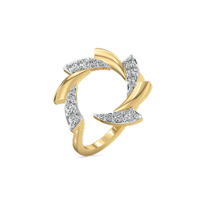 Anillo de Cóctel con Diamantes Geométricos, Oro Amarillo, Engaste Pavé, Estilo de Compromiso Unisex de Lujo - Product Image 1