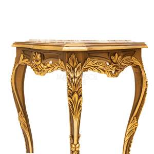 Table d'appoint carrée de style baroque de luxe avec plateau en marbre de qualité supérieure et cadre en bois sculpté à la main avec feuille d'or pour la décoration intérieure des palais - Product Image 6