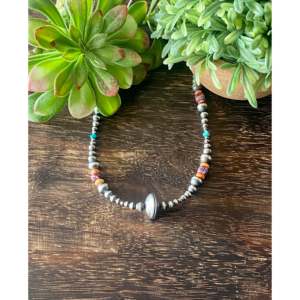 Collier de perles de type Liberty Dime graduées en argent sterling et pierres multiples de style Navajo - Product Image 1