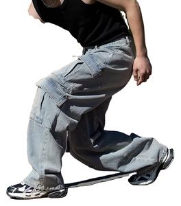 Baggy Cargo Jeans hommes adolescents garçons décontracté jean ample poches à rabat Y2k Denim pantalon 90s Hip Hop Streetwear Design personnalisé Logo - Product Image 5