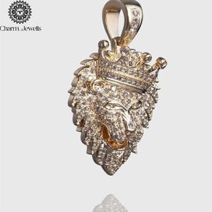 Charm_Jewells Pendentif Tête de Lion Couronnée en Argent 925 Plaqué Or 22K avec Moissanite Micro-Pavé Certifié IGI, Style Hip Hop Unisexe pour Homme - Product Image 2