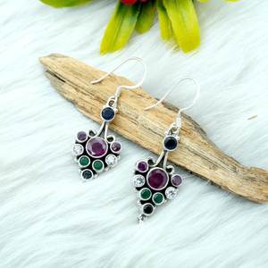 925 Silver <b>Fine</b> <b>Stud</b> <b>Earrings</b> with Natural Gemstones Multi-Color Emerald Ruby Sapphire Wedding <b>Earrings</b> - Product Image 2