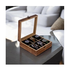 Caja organizadora de reloj para hombre Premium de madera de mango hecha a mano con tapa de vidrio, 6 ranuras, vitrina de reloj, caja de almacenamiento de reloj única para hombre - Product Image 1