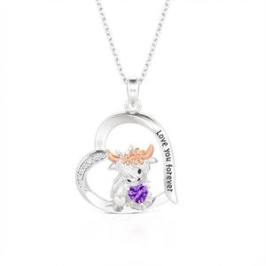 Collier pendentif cœur de vache des Highlands personnalisé avec pierre de naissance Jeulia Hug Me en acier inoxydable - Product Image 6