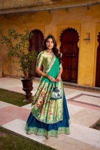 Hermoso Lehenga Choli de Seda Suave Paithani con Trabajo de Tejido Zari, Lentejuelas, Bordado con Hilo y Borde de Encaje Festoneado - Product Image 6