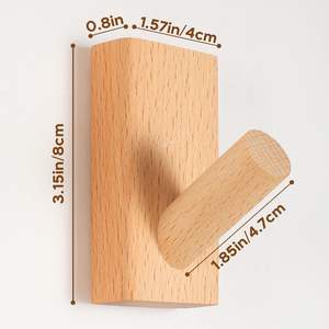 Paquet de 4 crochets muraux en bois, crochets muraux en bois de hêtre, cintres muraux rustiques de ferme, crochet décoratif fait à la main - Product Image 6