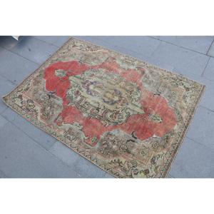 Tapis turc 3,3 x 4,9 pieds, tapis d'appoint vintage, tapis camouflage rouge et bleu - Product Image 2