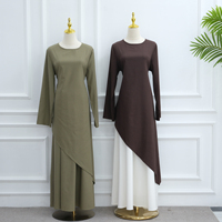 Ensemble deux pièces élégant en tissu mélange coton-lin : haut asymétrique et jupe longue – Tenue islamique modeste pour femme