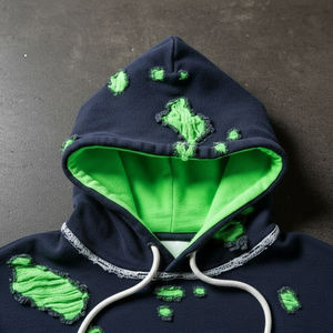 Sweat à capuche pour homme en molleton épais délavé à l'acide, avec logo personnalisé, broderie délavée, couleur personnalisée, pour l'hiver - Product Image 6