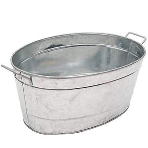 Authentic galvanized planter bucket with faded outhouse imagery for vintage <b>gardening</b> and classic <b>country</b> landscape use - Product Image 6