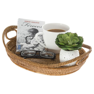 Plateau de service en rotin naturel tissé à la main avec poignées en boucle, plateau de rangement écologique en gros, plateau de service décoratif, Vietnam - Product Image 4