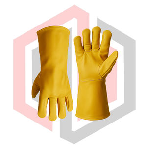 ถุงมือหนังวัวสีเหลืองและอะรามิดสำหรับงานเชื่อม ป้องกันความร้อนจากแสงอาทิตย์ สำหรับนักดับเพลิง ป้องกันความร้อนบริเวณมือและแขน  ขอบถัก 7 ออนซ์ - Product Image 4