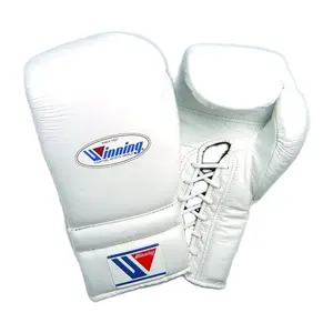 Gants de boxe gagnants en cuir blanc gants de boxe de combat professionnels gants en cuir véritable
