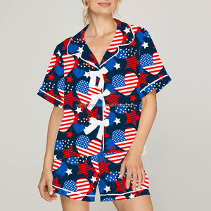 Ensemble pyjama d'été élégant et respirant à manches courtes, imprimé patriotique Fête de l'Indépendance, motif rayé, étoile, cœur, <span class=keywords><strong>disco</strong></span> - Product Image 4