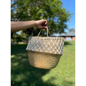 Panier en jonc de mer tissé à la main décor en jonc de mer naturel avec accent de fil - Product Image 2