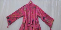 ROSE oiseau imprimé velours Long Kimono vêtements de plage robe cadeau pour elle à la main couvrir Peignoirs de bain velours mariée Robe Kimono de mariage