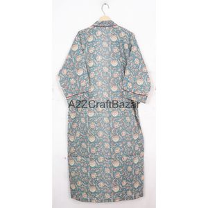 Floral Hand Block Print Cotton Kimono Dress <b>for</b> Women Indian Style Nightwear Bathrobe All Season Comfortable Sleepwear Front - Product Image 5