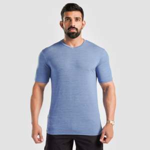 Jersy Vibe Tee in Light Blue Heavyweight Jersey Solid <b>Animated</b> Pattern Printed T-Shirts Plain Dyed with Silk Screen Printing - Product Image 1