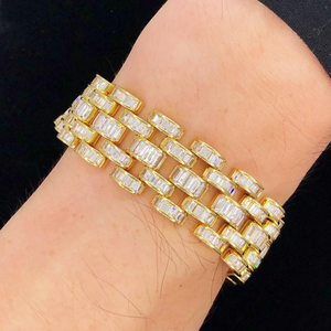 Fashion <b>Baguette</b> Jubilee Hip Hop Bling <b>Bracelet</b> Natural Diamond Jewelry 925 Sterling Silver - Product Image 1