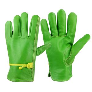 Guantes de Cuero Vacuno Verde para Jardinería y Construcción - Protección Laboral, Anti-Químicos, Antiestáticos, Duraderos y Transpirables - Product Image 1