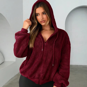 Sudadera con capucha de lana de color sólido personalizada para mujer, sudadera de lana gruesa y cálida para damas - Product Image 1