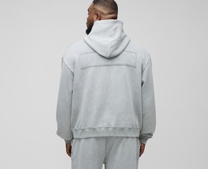 Patrón sólido Parche Trabajo Lavado ácido Venta caliente Tallas grandes Moda al aire libre Hombres Ropa deportiva 100% Algodón Chándal Hombres MOQ 1 Set - Product Image 3