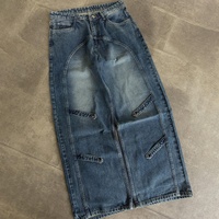 Jeans cargo en denim délavé vintage personnalisé pour homme, style Y2K streetwear, coupe ample à panneaux incurvés, jambe large, multi-poches, coupe arquée - Fabricant